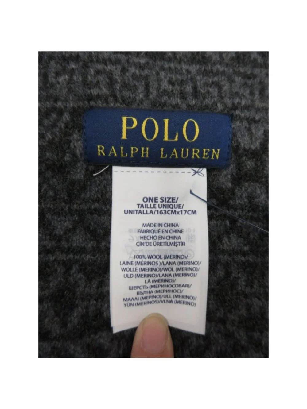 Polo Ralph Lauren Scarf One Size Charcoal Merino Wool Fair Isle Fringe
